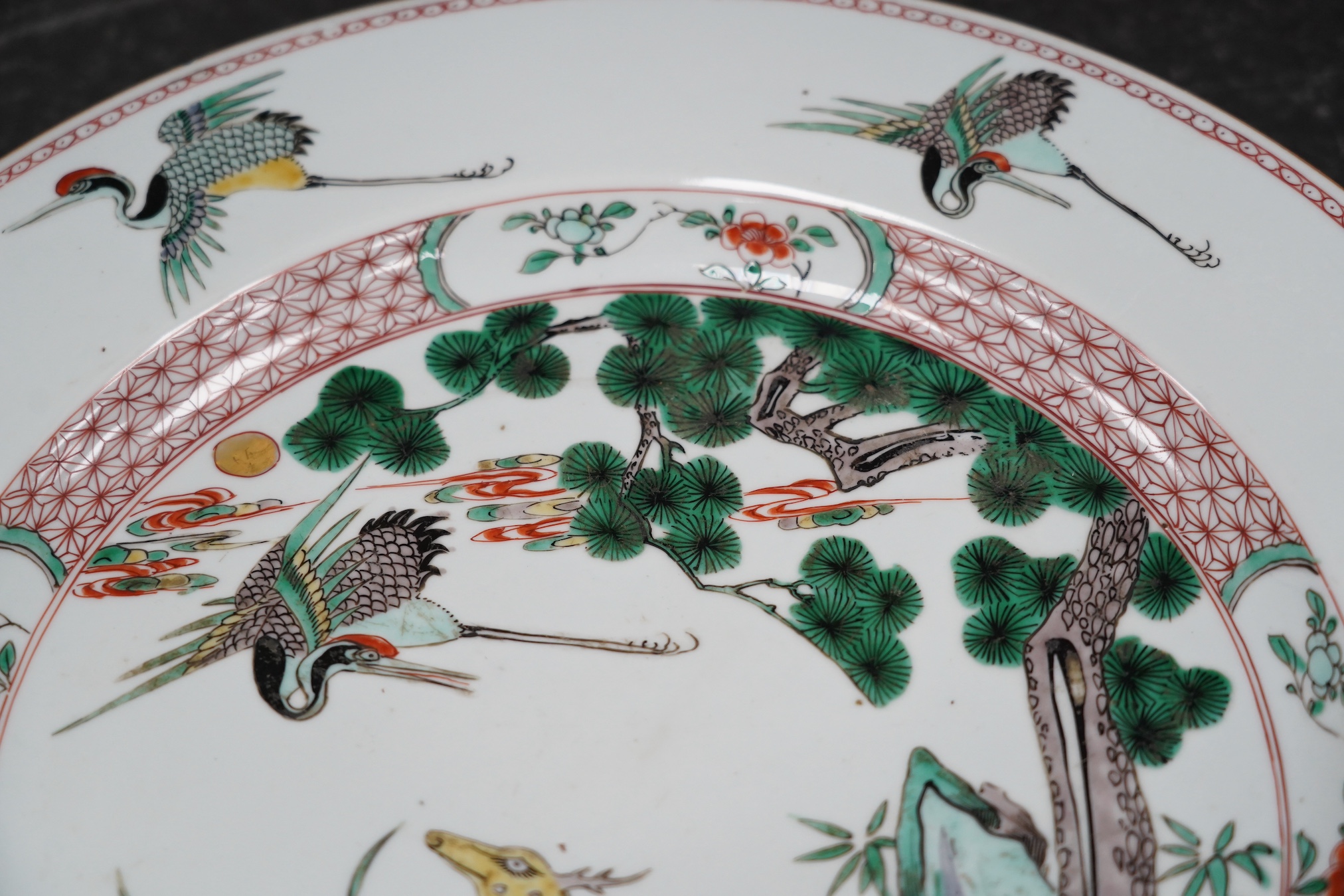 A Chinese famille verte ‘deer and crane’ dish, Kangxi period